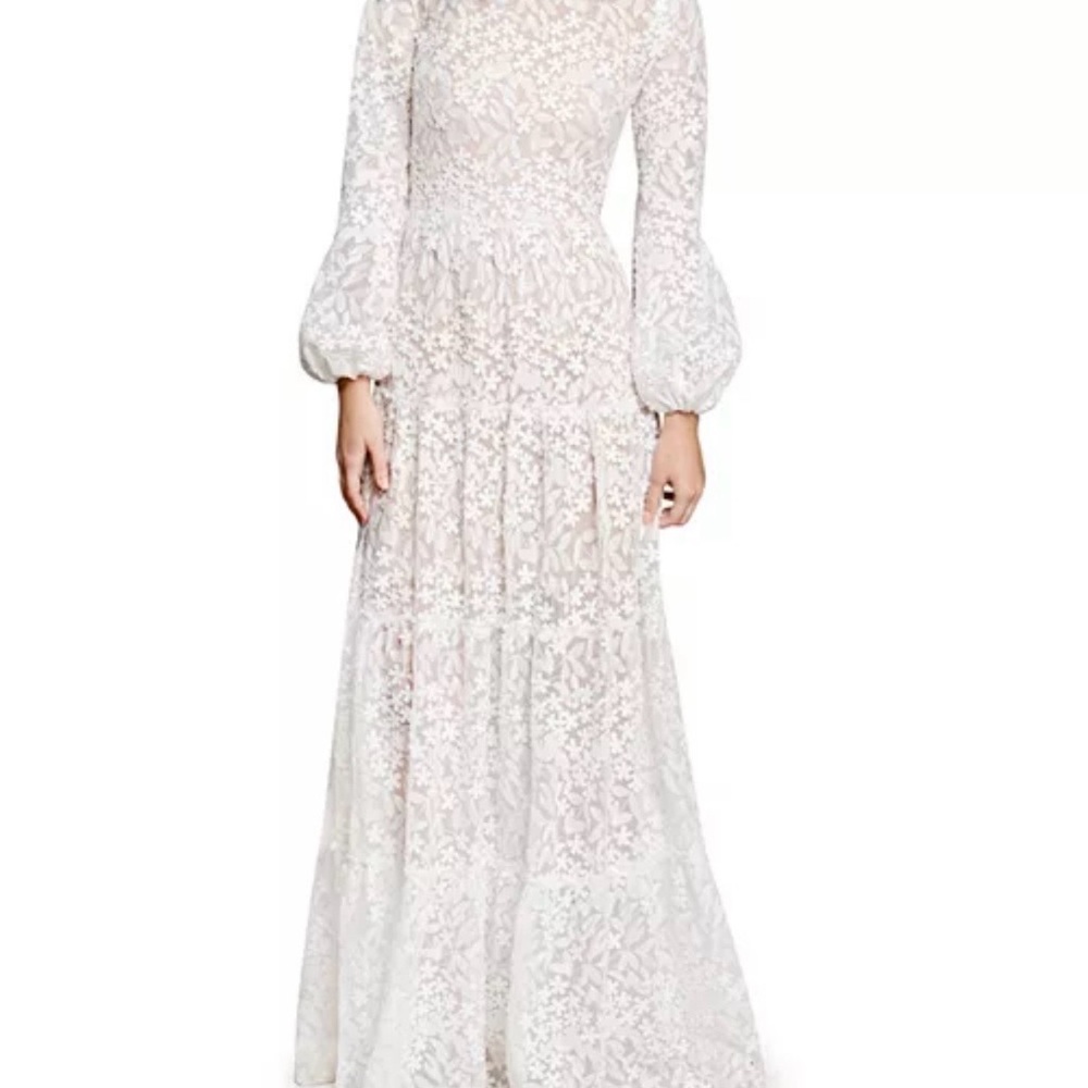 Dress the Population Lyra Floral Lace Long Sleeve Tiered Dress